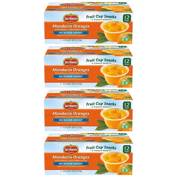 4 Pack - Del Monte No Sugar Added Mandarin Oranges Fruit Cup Snacks 12ct Each Del Monte